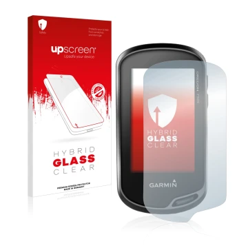 Face avant d’un emballage produit avec le logo de la marque upscreen. À côté, l’appareil Garmin Oregon 750t est représenté ave