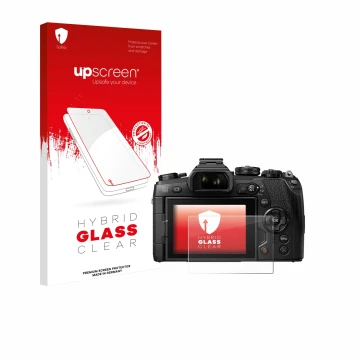 Face avant d’un emballage produit avec le logo de la marque upscreen. À côté, l’appareil Olympus OM-D E-M1 Mark II est représe