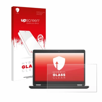 Face avant d’un emballage produit avec le logo de la marque upscreen. À côté, l’appareil Dell Latitude 14 E5450 Non-Touch est 
