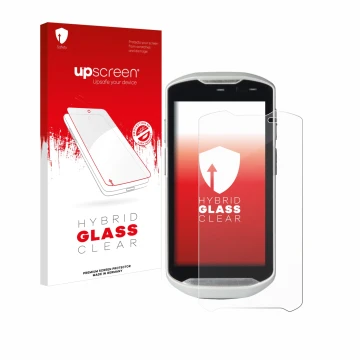 Face avant d’un emballage produit avec le logo de la marque upscreen. À côté, l’appareil Zebra TC51 est représenté avec la pro