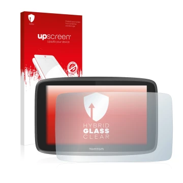Face avant d’un emballage produit avec le logo de la marque upscreen. À côté, l’appareil TomTom Go 6200 est représenté avec la