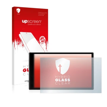 Face avant d’un emballage produit avec le logo de la marque upscreen. À côté, l’appareil Garmin DriveSmart 61 LMT-D est représ