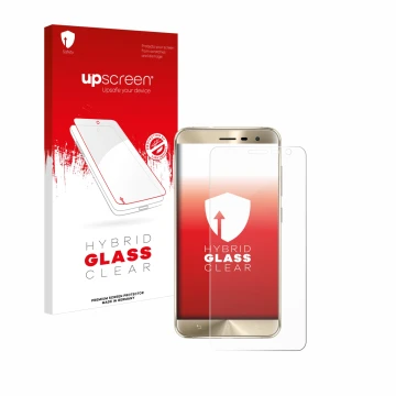 Face avant d’un emballage produit avec le logo de la marque upscreen. À côté, l’appareil ASUS ZenFone 3 ZE552KL est représenté