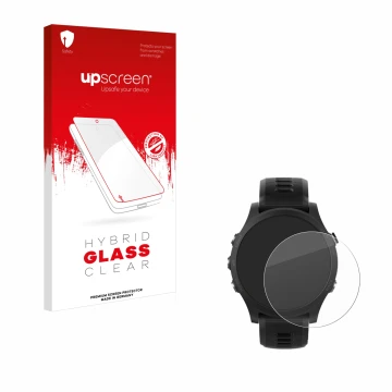 Face avant d’un emballage produit avec le logo de la marque upscreen. À côté, l’appareil Garmin Forerunner 935 est représenté 