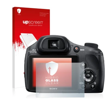 Face avant d’un emballage produit avec le logo de la marque upscreen. À côté, l’appareil Nintendo 2DS XL est représenté avec l