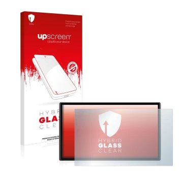 Face avant d’un emballage produit avec le logo de la marque upscreen. À côté, l’appareil Garmin DriveSmart 61 LMT-S est représ