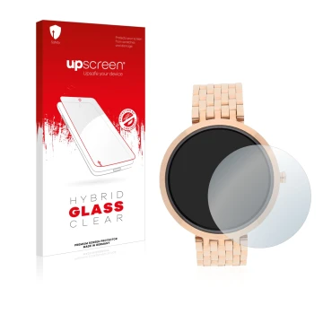 Face avant d’un emballage produit avec le logo de la marque upscreen. À côté, l’appareil Xlyne X-Watch Siona XW Fit est représ