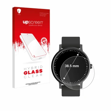 Face avant d’un emballage produit avec le logo de la marque upscreen. À côté, l’appareil Montres (Circulaire, ø: 38.5 mm) est 