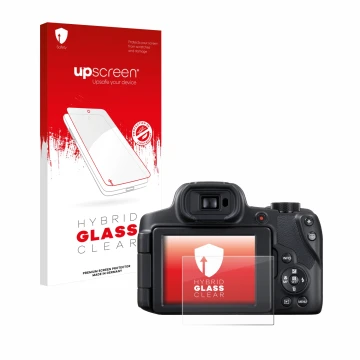 Face avant d’un emballage produit avec le logo de la marque upscreen. À côté, l’appareil Canon PowerShot SX70 HS est représent