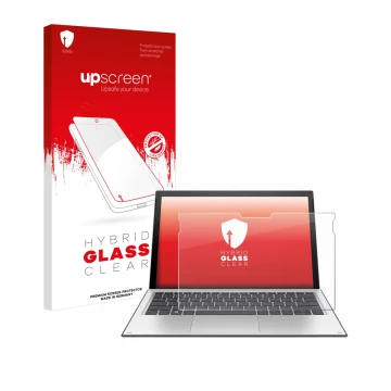 Face avant d’un emballage produit avec le logo de la marque upscreen. À côté, l’appareil HP Elite x2 1013 G3 est représenté av