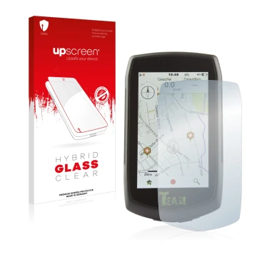 Face avant d’un emballage produit avec le logo de la marque upscreen. À côté, l’appareil A-Rival Teasi One4 est représenté ave