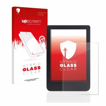 Face avant d’un emballage produit avec le logo de la marque upscreen. À côté, l’appareil Tolino Shine 3 est représenté avec la