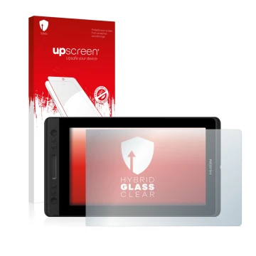 Face avant d’un emballage produit avec le logo de la marque upscreen. À côté, l’appareil Huion Kamvas Pro 13 est représenté av