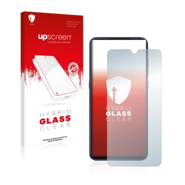 Face avant d’un emballage produit avec le logo de la marque upscreen. À côté, l’appareil Xiaomi Mi 9 est représenté avec la pr