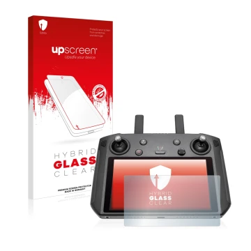 Face avant d’un emballage produit avec le logo de la marque upscreen. À côté, l’appareil DJI Smart Controller est représenté a