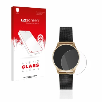 Face avant d’un emballage produit avec le logo de la marque upscreen. À côté, l’appareil Xlyne X-Watch Joli XW Pro est représe