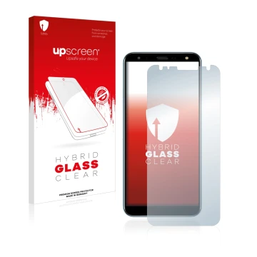 Face avant d’un emballage produit avec le logo de la marque upscreen. À côté, l’appareil LG K40 est représenté avec la protect