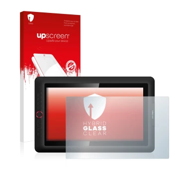 Face avant d’un emballage produit avec le logo de la marque upscreen. À côté, l’appareil XP-Pen Artist 15.6 Pro est représenté