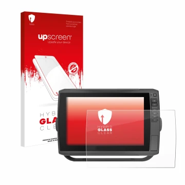 Face avant d’un emballage produit avec le logo de la marque upscreen. À côté, l’appareil Garmin ECHOMAP Ultra 102sv est représ