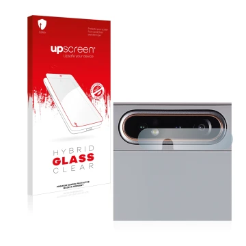 Face avant d’un emballage produit avec le logo de la marque upscreen. À côté, l’appareil Samsung Galaxy A80 (Caméra UNIQUEMENT