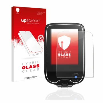 Face avant d’un emballage produit avec le logo de la marque upscreen. À côté, l’appareil Freestyle Libre 2 est représenté avec