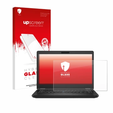 Face avant d’un emballage produit avec le logo de la marque upscreen. À côté, l’appareil Dell Latitude 5490 Non-Touch est repr