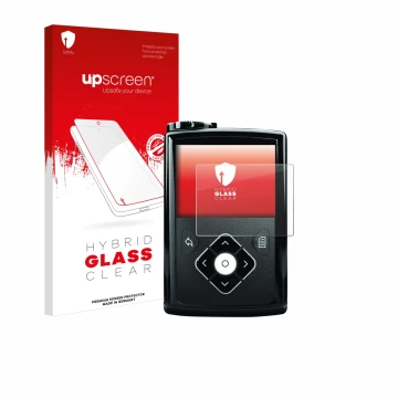 Face avant d’un emballage produit avec le logo de la marque upscreen. À côté, l’appareil Medtronic Minimed 640G est représenté