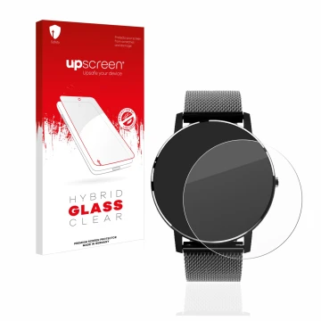 Face avant d’un emballage produit avec le logo de la marque upscreen. À côté, l’appareil Holalei Fitness Tracker 1.3
