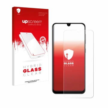 Face avant d’un emballage produit avec le logo de la marque upscreen. À côté, l’appareil Samsung Galaxy A50s est représenté av