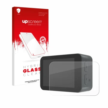 Face avant d’un emballage produit avec le logo de la marque upscreen. À côté, l’appareil Akaso V50X est représenté avec la pro