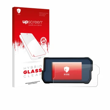 Face avant d’un emballage produit avec le logo de la marque upscreen. À côté, l’appareil KTM 790 Adventure 2019+ est représent