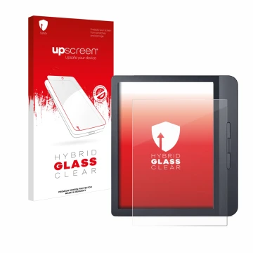 Face avant d’un emballage produit avec le logo de la marque upscreen. À côté, l’appareil Kobo Libra H2O est représenté avec la