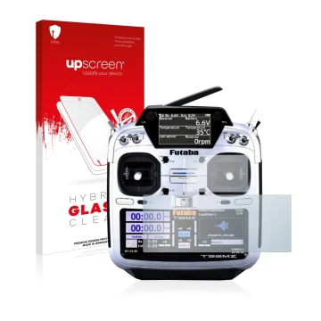 Face avant d’un emballage produit avec le logo de la marque upscreen. À côté, l’appareil Robbe Futaba T32MZ est représenté ave