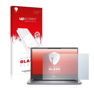 Face avant d’un emballage produit avec le logo de la marque upscreen. À côté, l’appareil Dell Latitude 7300 est représenté ave