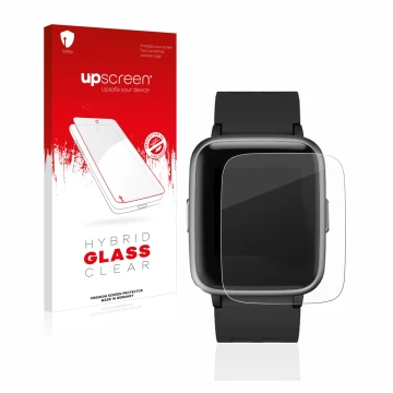 Face avant d’un emballage produit avec le logo de la marque upscreen. À côté, l’appareil Letsfit Fitness Tracker 1.3