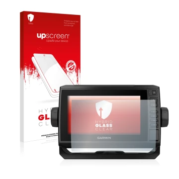 Face avant d’un emballage produit avec le logo de la marque upscreen. À côté, l’appareil Garmin ECHOMAP UHD 72cv est représent