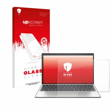 Face avant d’un emballage produit avec le logo de la marque upscreen. À côté, l’appareil HP Elite x2 G4 est représenté avec la