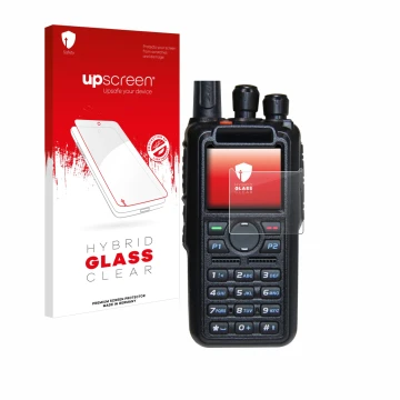 Face avant d’un emballage produit avec le logo de la marque upscreen. À côté, l’appareil AnyTone AT-D878UV Plus est représenté