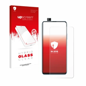 Face avant d’un emballage produit avec le logo de la marque upscreen. À côté, l’appareil Huawei P smart Pro 2019 est représent