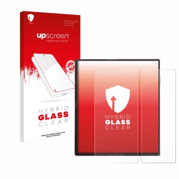 Face avant d’un emballage produit avec le logo de la marque upscreen. À côté, l’appareil Huawei Mate Xs est représenté avec la