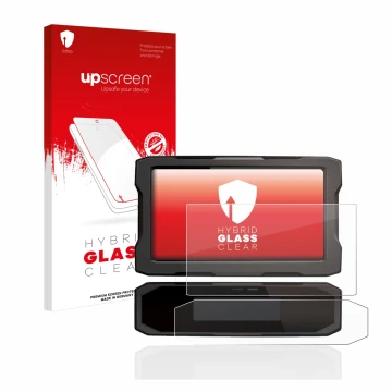 Face avant d’un emballage produit avec le logo de la marque upscreen. À côté, l’appareil Honda CRF1100L 2020 Affichage de la v