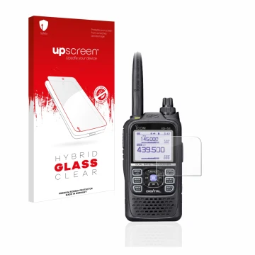 Face avant d’un emballage produit avec le logo de la marque upscreen. À côté, l’appareil Icom ID-51E Plus 2 est représenté ave