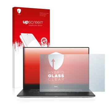 Face avant d’un emballage produit avec le logo de la marque upscreen. À côté, l’appareil Dell Precision 5540 est représenté av