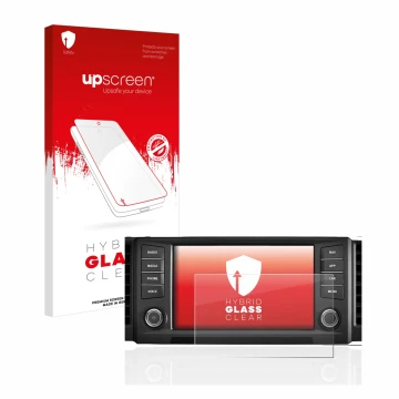 Face avant d’un emballage produit avec le logo de la marque upscreen. À côté, l’appareil Seat Leon 5F 2018 Media System Plus 2