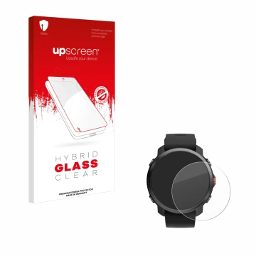 Face avant d’un emballage produit avec le logo de la marque upscreen. À côté, l’appareil Polar Grit X est représenté avec la p