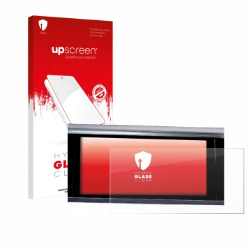 Face avant d’un emballage produit avec le logo de la marque upscreen. À côté, l’appareil Audi A6 2018 MMI Navigation Plus 10.1