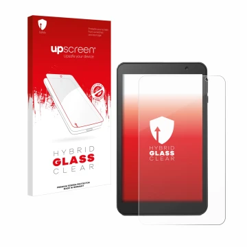Face avant d’un emballage produit avec le logo de la marque upscreen. À côté, l’appareil Vankyo MatrixPad S8 est représenté av