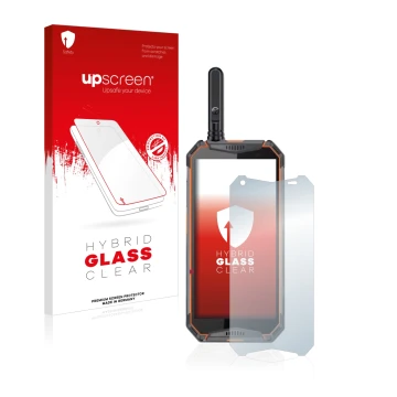 Face avant d’un emballage produit avec le logo de la marque upscreen. À côté, l’appareil Ulefone Armor 3w est représenté avec 