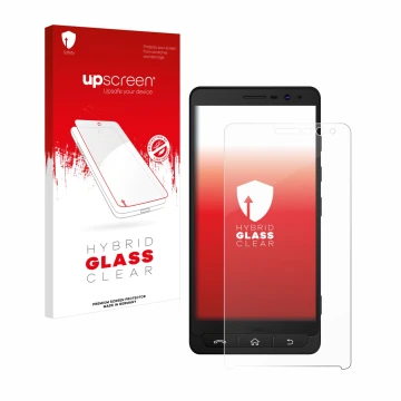 Face avant d’un emballage produit avec le logo de la marque upscreen. À côté, l’appareil Beafon M5 est représenté avec la prot