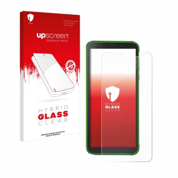 Face avant d’un emballage produit avec le logo de la marque upscreen. À côté, l’appareil Blackview BV6300 Pro est représenté a